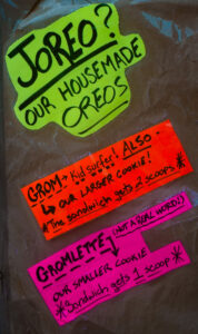 'JOREO? Our Housemade Oreos - GROM kid surfer ALSO our largest cookie - GROMLETTE our smallest cookie'